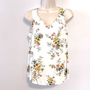 Old Navy Floral Sleeveless V-Neck Top - White, Yellow and Green Accents Size M